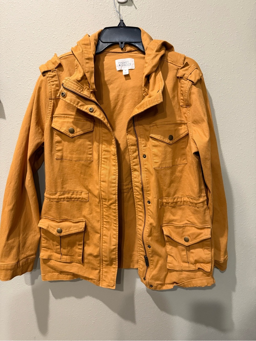 Market & Spruce Mustard Hooded Cargo Utility Jacket Size M